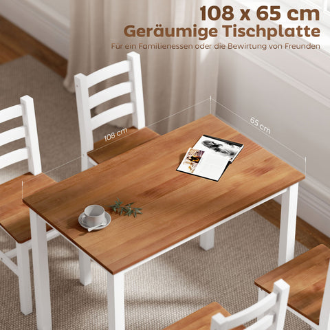Rootz Dining Group Set - Dining Table - 4 Chairs - Space-Saving - Pine Wood - Brown+White - Table 108cm x 77cm; Chair 42cm x 46cm x 86cm