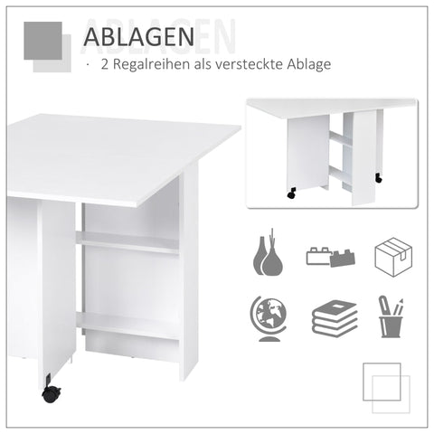 Rootz Opvouwbare Eettafel - Bureau - Bijzettafel - Ruimtebesparend - Gemakkelijke mobiliteit - Voldoende opbergruimte - 80W x 140D x 74H cm