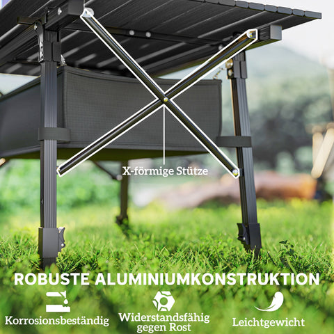 Rootz Camping Table - Picnic Table - Bivvy Table - Adjustable Height & Foldable - 90cm x 55cm x 45-66cm