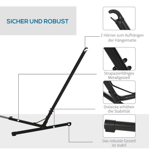 Rootz Adjustable Hammock Frame - Durable Hammock Stand - Weatherproof Metal Frame - Indoor & Outdoor Use - 313-388cm x 109cm x 116cm