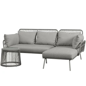 Rootz Outdoor Seating Group - Double Sofa - Garden Sofa - Boho Style - 1 Corner Sofa - 1 Side Table - Light Gray - 125cm x 77cm x 82cm