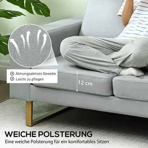 Rootz 2-Seater Sofa - Couch - Loveseat - Comfortable Seating - 145cm x 82cm x 78cm - Grey