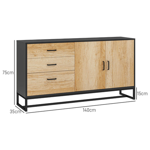 Rootz Living Room Storage Cabinet - Kitchen Buffet - Adjustable Shelf - Anti-Tilt Design - 140cm x 75cm - Aluminum Handles