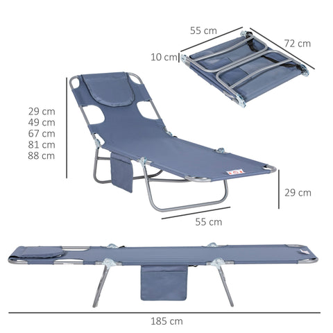 Rootz Garden Deck Chair - Sun Lounger - Massage Chair - Padded Facial Opening - Blue - 185cm x 55cm x 29cm