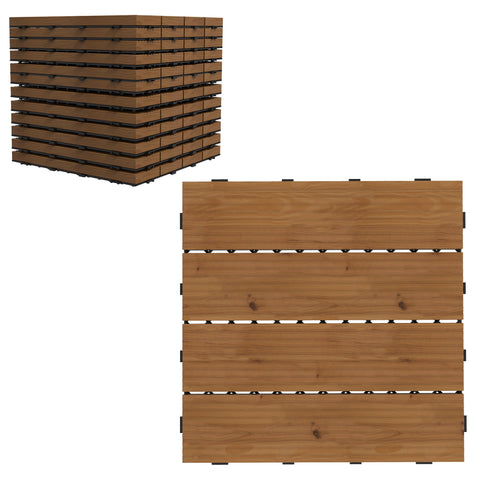 Rootz Terrace Tiles Set - Dotted Wooden Tiles - Interlocking Easy Install - Covers 1.08 m² - Each 30x30x2.5cm
