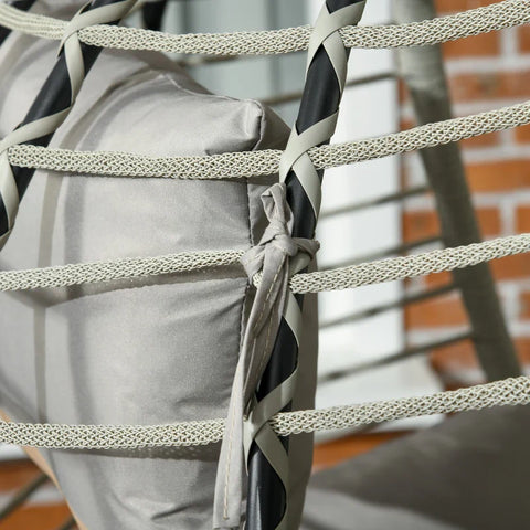 Rootz Outdoor Hanging Chair - Seat and Back Cushion - Foldable Seat Basket - Cup Holder - Metal Frame - Grey - 110L x 100W x 188H cm