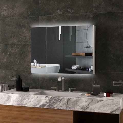 Rootz Wall-mounted LED Bathroom Mirror Cabinet - 2-in-1 Furniture - Vanity Cabinet - Adjustable Brightness - 90L x 15W x 65H cm