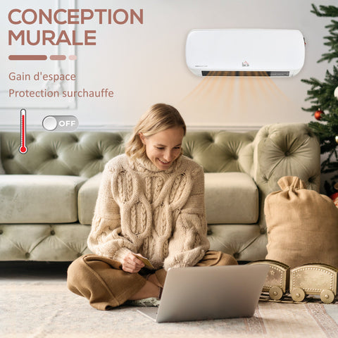 Rootz Wall Fan Heater - Ceramic PTC Heater - Space Heater - Energy Efficient Heating - 45cm x 18.6cm x 11.5cm - Remote Control Included