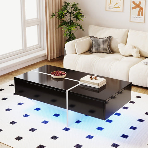 Rootz High Gloss Coffee Table - LED Coffee Table - Modern Coffee Tables - App-Controlled LED Lights - 100L x 50W x 34.5H cm