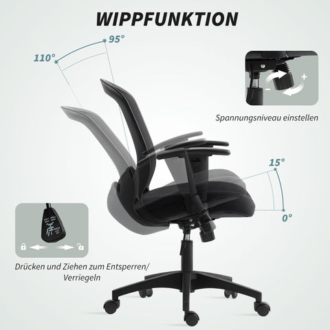 Rootz Ergonomic Adjustable Desk Chair - Office Chair - Mesh Back Chair - Enhances Productivity - 65cm x 92.5-102.5cm - Black