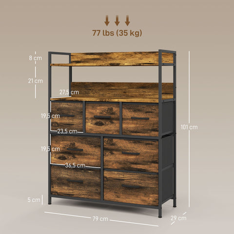 Rootz Fabric Dressing Cabinet - Storage Cabinet - Organizer Unit - 7 Foldable Drawers - 2 Shelves - Steel Frames - Brown - 79x29x101 cm