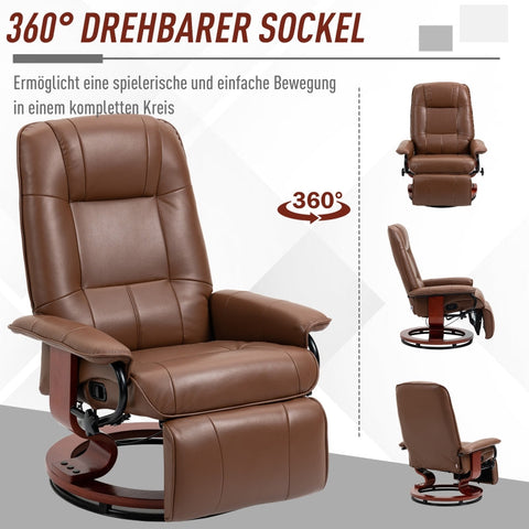 Rootz Recliner Chair - Swivel TV Chair - Faux Leather - 145° Tilting Backrest - 360° Rotating Base - Brown - 78cm x 87cm x 100cm