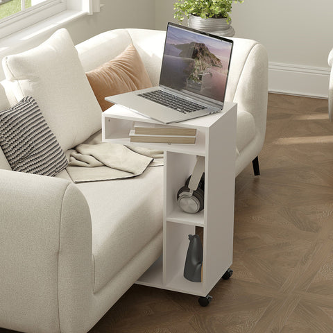 Rootz Side Table - C-Shaped Serving Car - Mobile Organizer - 4 Wheels - Efficient Storage - 40 x 30 x 69 cm, Robust Chipboard, White