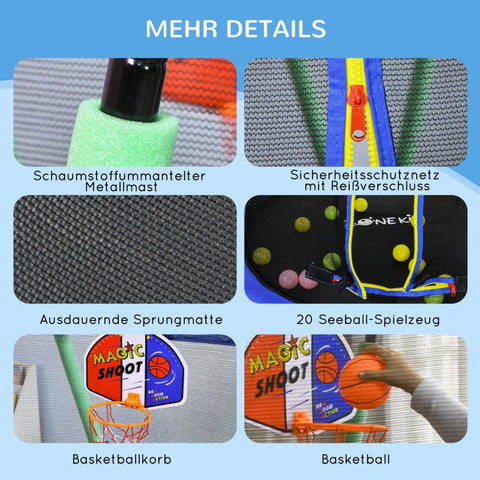 Rootz ZONEKIZ Children's Trampoline with Basketball Hoop - Kids Trampoline - Safety Net - Ultimate Fun - Excellent Stability - Durable Materials - Ø140 x 155H cm - Steel and Plastic