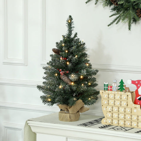 Rootz Artificial White Christmas Tree - Snow Covered Tree - Pre-lit Tree - Flame-retardant Plastic - 60cm x 35cm - 50 LED Lights