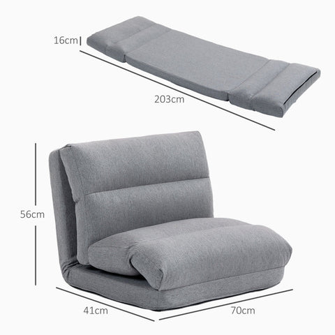 Rootz Floor Chair - Recliner Lounger Bed - Adjustable Backrest - Fabric Cover - 70cm x 41cm x 56cm - Gray - Imitation Linen - Metal Frame