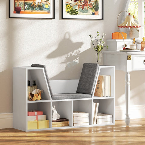 Rootz Bookcase - Bookshelf - Storage Unit - Organize Books - 105W x 30D x 63H cm - Six Compartments - Comfortable Seat Cushions