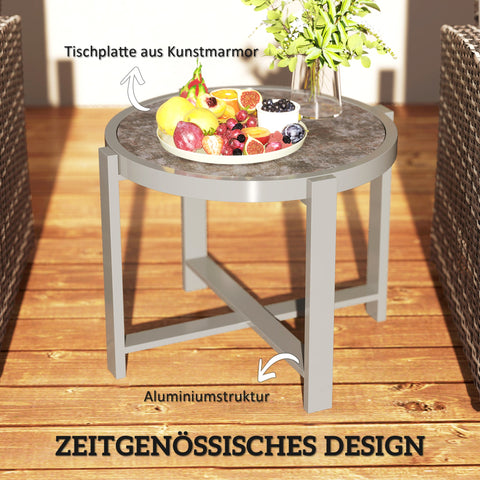 Rootz Round Garden Table - Balcony Table - Outdoor Side Table - Weatherproof & Rust Resistant - 60cm x 60cm x 46cm