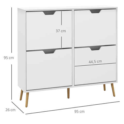 Rootz Shoe Cabinet - Shoe Organizer - Storage Unit - Adjustable Shelf - Holds 16 Pairs - 95 x 26 x 95 cm White