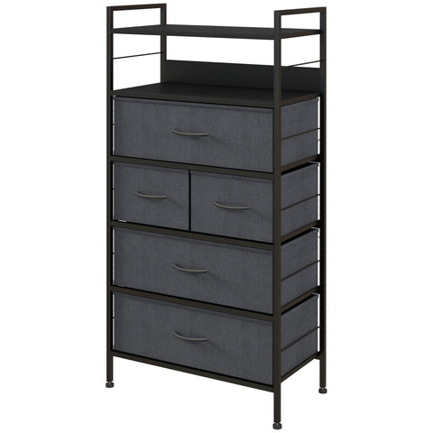 Rootz Chest of Drawers Storage Furniture - Fabric Cabinets - Steel Structure - Ample Space - 58L x 30B x 120H cm - Black