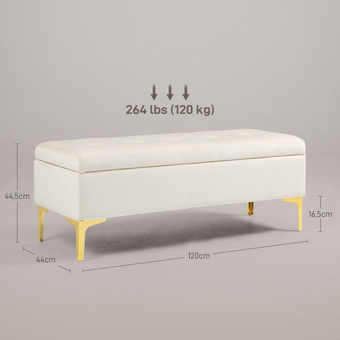 Rootz Upholstered Storage Bench - Bed Bench - Window Bench - Velvet-like Finish - 120cm x 44cm x 44.5cm