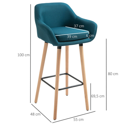 Rootz Scandinavian Designer Bar Stools Set - High Stools - Counter Stools - Comfortable Linen - 55cm x 48cm x 100cm
