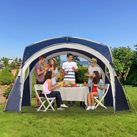 Rootz 6-8 Persoons Koepeltent - Prieel - Bescherming tegen zon en motregen - Polyester - Blauw + Grijs - 3,5 x 3,5 x 2,22 m