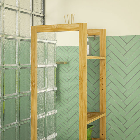 Rootz Tall Bathroom Cabinet - Bathroom Organizer - Bathroom Storage Unit - 6 Shelves & Mirror - Bamboo - 35W x 35D x 168H cm