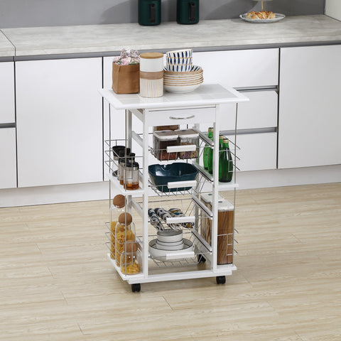 Rootz Serving Cart - Kitchen Cart - Storage Trolley - Multi-Storage - 57L x 37W x 83H cm Pine Wood & Tile