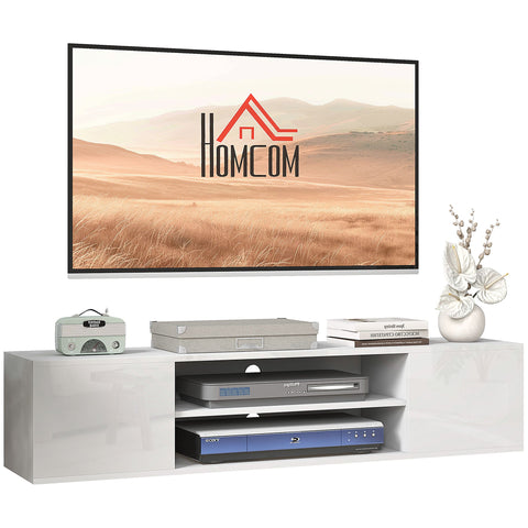 Rootz Wall-Mounted TV Furniture - Media Console - Storage Unit - Modern Design - 140 x 30 x 30cm - White
