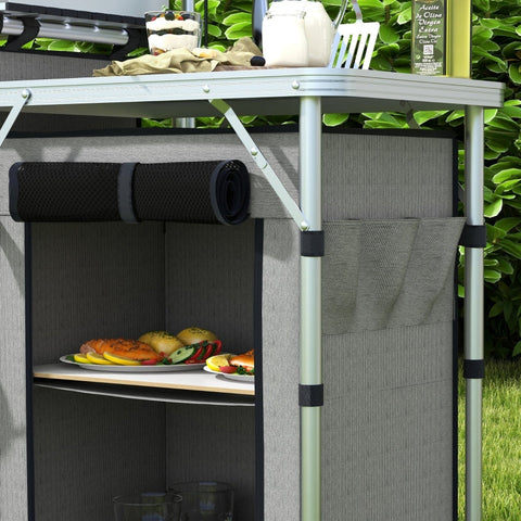 Rootz Camping Kitchen - Outdoor Cooking Station - Portable Camp Kitchen - Ample Storage - Adjustable Lamp Stand - 172L x 48W x 119H cm