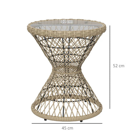 Rootz Coffee Table - Side Table - Garden Table - Boho Design - Glass Top - PE Rattan - Natural - Light Brown - 45 cm x 45 cm x 52 cm