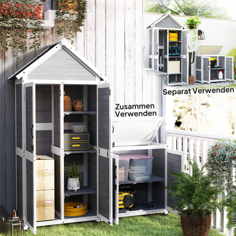 Rootz Garden Shed - Storage Cabinet - Customizable Shelves - Lockable Doors - Waterproof - Spruce Wood - Grey - 89cm x 51cm x 182cm