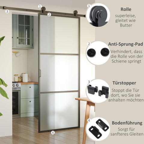 Rootz Sliding Door Kit - Carbon Steel Hardware Set - Space-Saving Installation Set - High Load Capacity - 200cm x 40cm x 0.6cm - Black