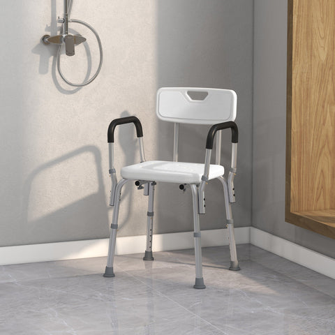Rootz Shower Chair - Shower Seat - Height Adjustable - Non-Slip Feet - Ergonomic Design - 51.5cm x 51.5cm x 71-84cm - Max. 135kg Capacity