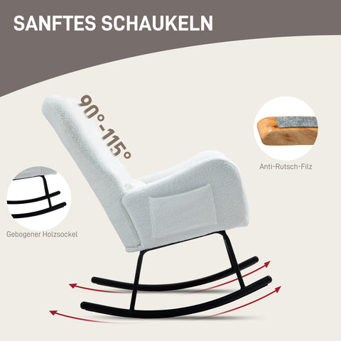 Rootz Rocking Chair - Fluffy Chair - Glider Chair - Luxurious Comfort - 67cm x 95cm x 100cm - White