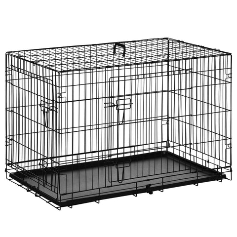 Rootz Dog Cage - Pet Crate - Transport Box - Iron Wire - 92cm x 57cm x 62.5cm - Foldable - Easy Assembly - Large Front Door