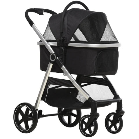 Rootz 2-IN-1 Dog Stroller - Pet Stroller - Dog Stroller with Cushion - Foldable - 1 Storage Basket -  Black - 83cm x 58cm x 102cm