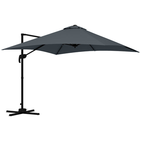 Rootz Square Swiveling Crank Parasol - Outdoor Umbrella - Garden Screen - 360° Rotation - 2.95m x 2.95m x 2.66m Grey