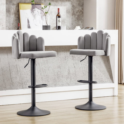 Rootz Set of 2 Velvet Bar Chairs - Bistro Stools - Ergonomic Seating - 360° Rotatable - 56cm x 41cm x 88-108cm