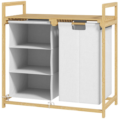 Rootz Laundry Basket with Bag - Fabric Drawer - Bamboo Organizer - Enhanced Sorting - 70x36x70 cm White and Brown