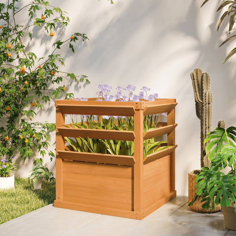 Rootz Raised Bed Planting Box - Trellis Planter - Flower Box - Solid Spruce - Optimal Drainage - 65cm x 65cm x 73cm