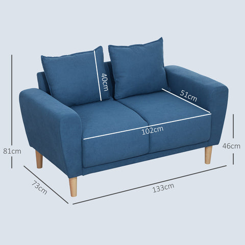Rootz Two Seater Sofa - Modern Couch - Fabric Loveseat - Eucalyptus Wood Frame - Compact Comfort - 133 x 73 x 81 cm