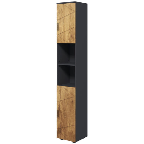 Rootz Stand Bathroom Cabinet - Storage Cabinet - Adjustable Shelf - Anti-Tilt Safety - 30 x 30 x 183 cm - Brown and Grey