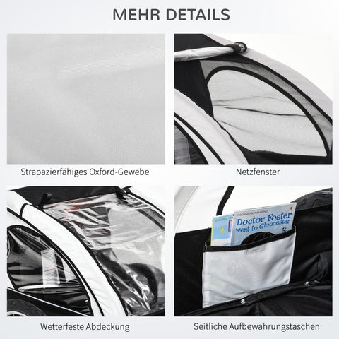 Rootz Children's Bicycle Trailer - Kids Bike Trailer - Child Transporter - Safety Belts - Full Suspension - Weather Protection - 142cm x 85cm x 105cm