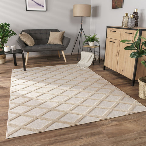 Diamond Pattern Short Pile Rug – Soft, Durable & Modern 3D Effect – Easy Care