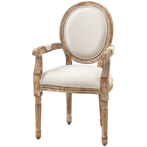 Rootz Dining Room Chair - Retro Design - Kitchen Chair With Armrests - Living Room Chair - Upholstered Chair - Cream White + Light Wood - 56 x 56 x 96 cm