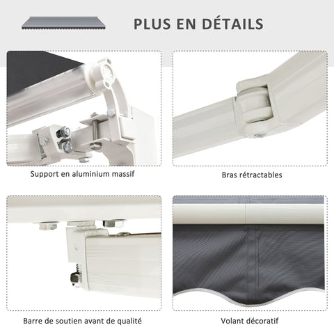 Rootz Manually Extendable Awning - Adjustable Canopy - Outdoor Sunshade - Waterproof Polyester - 2.5m x 2m