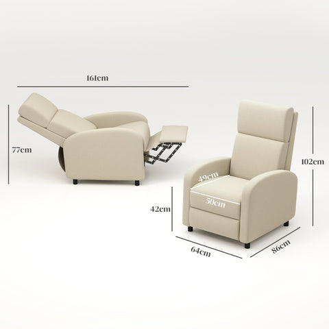 Rootz Relax Armchair - Television Chair - Recliner - Fold-Out Footrest - Linen Fabric - 64cm x 86cm x 102cm Brown