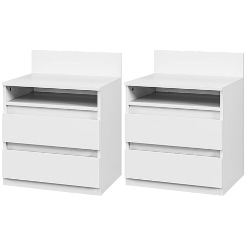 Rootz Bedside Table Set of 2 - Nightstands - Side Tables - Modern Minimalist Design - White - 39.6L x 32.3W x 50.4H cm